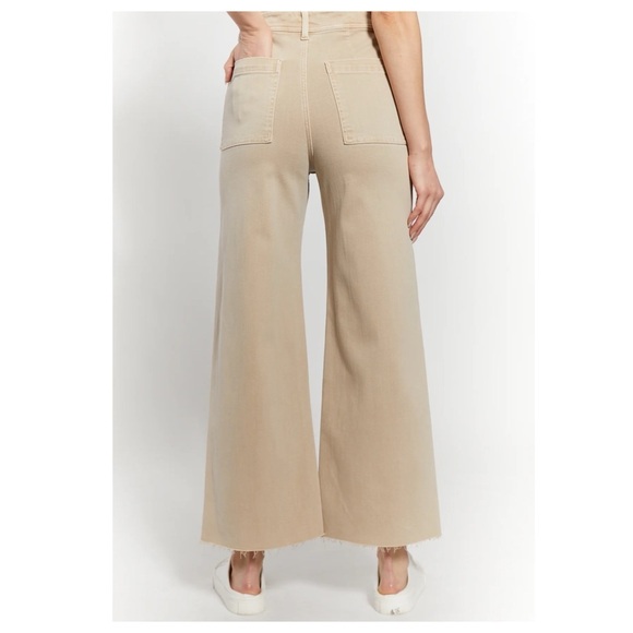OAT NY | High Rise Wide Leg Raw Hem Oat Milk Tan Color Denim Pants | 10 / 30 - Picture 5 of 10
